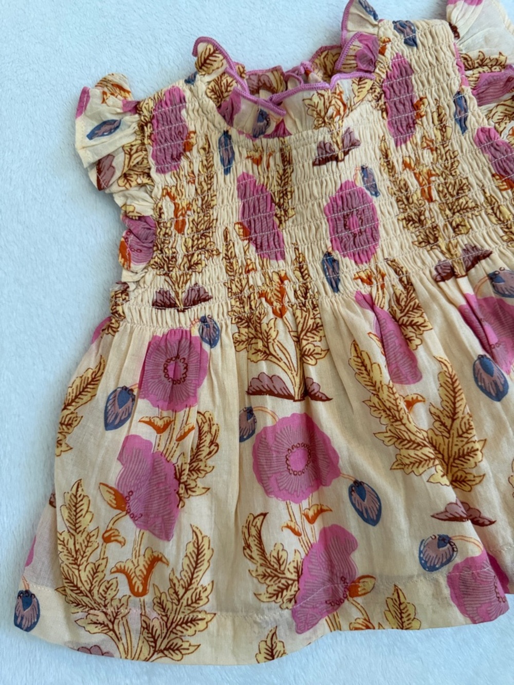 {NWT} Pink Chicken | Stevie Floral Smocked Boho Dress Set Purple Gilded (3/6M) - Picture 2 of 15